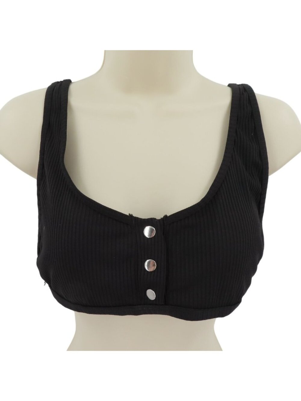 Sommer Ray Women Large Solid Black Ribbed Silver Snap Bikini Top Padded Wireless